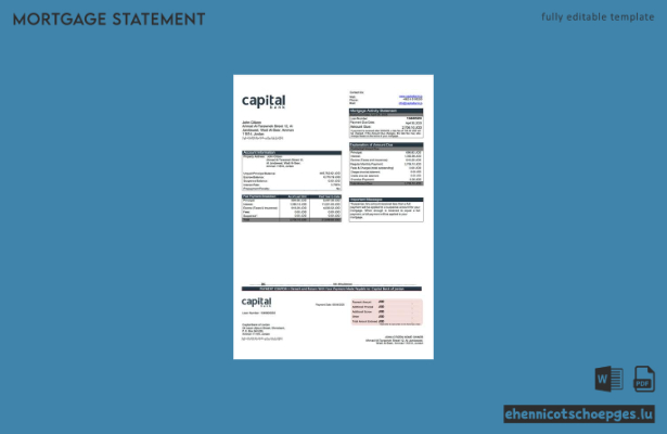 Jordan Capital Bank of Jordan Hypothekenabrechnung – Beispielansicht (Word und PDF)